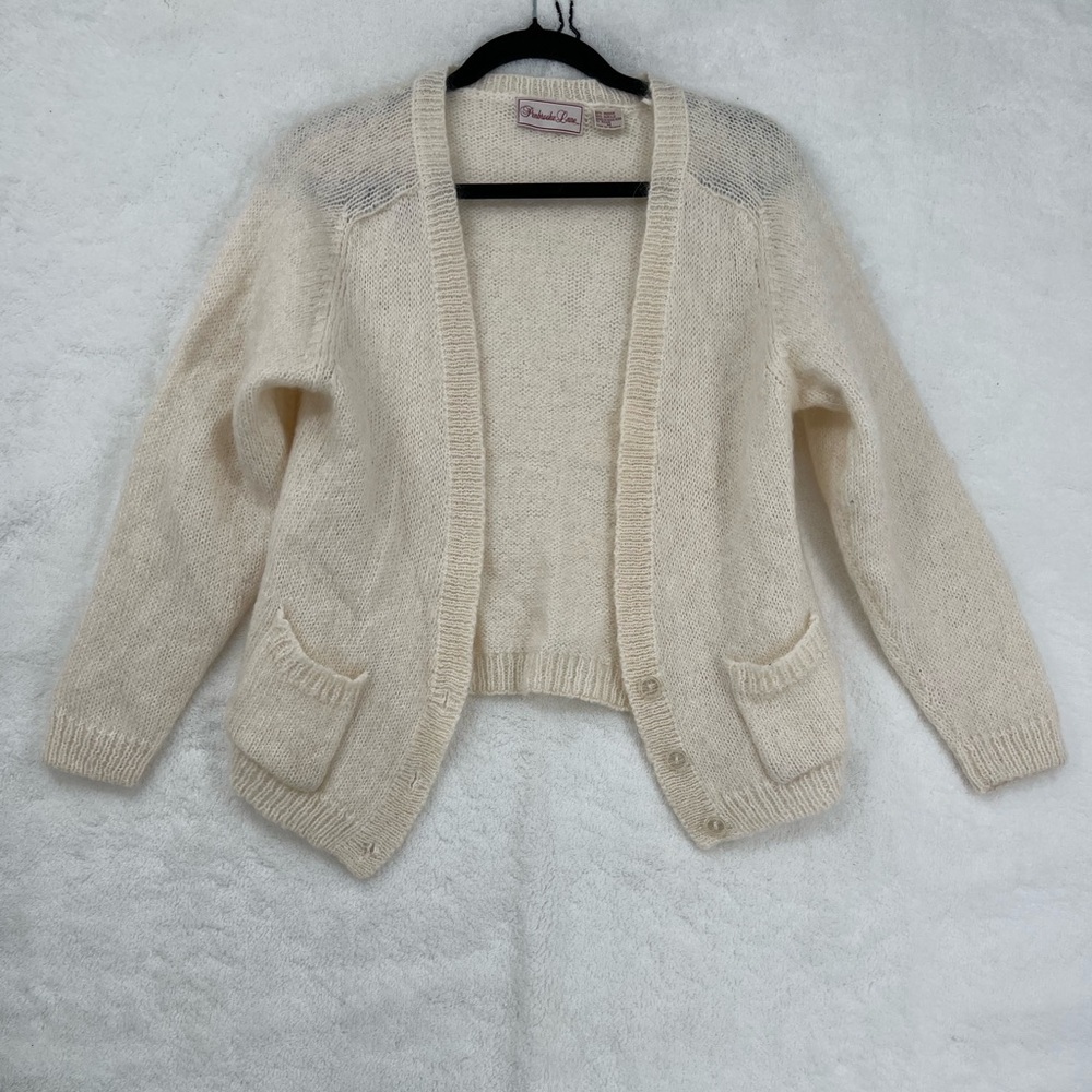 Vintage Penbrooke Lane cardigan sweater women US M Cream Mohair Blend cozy soft